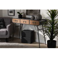 Baxton Studio JY1910-Medium Oak/Black-Console Santo Modern and Contemporary Industrial Black Metal and Oak Brown Finished Wood 3-Drawer Entryway Console Table